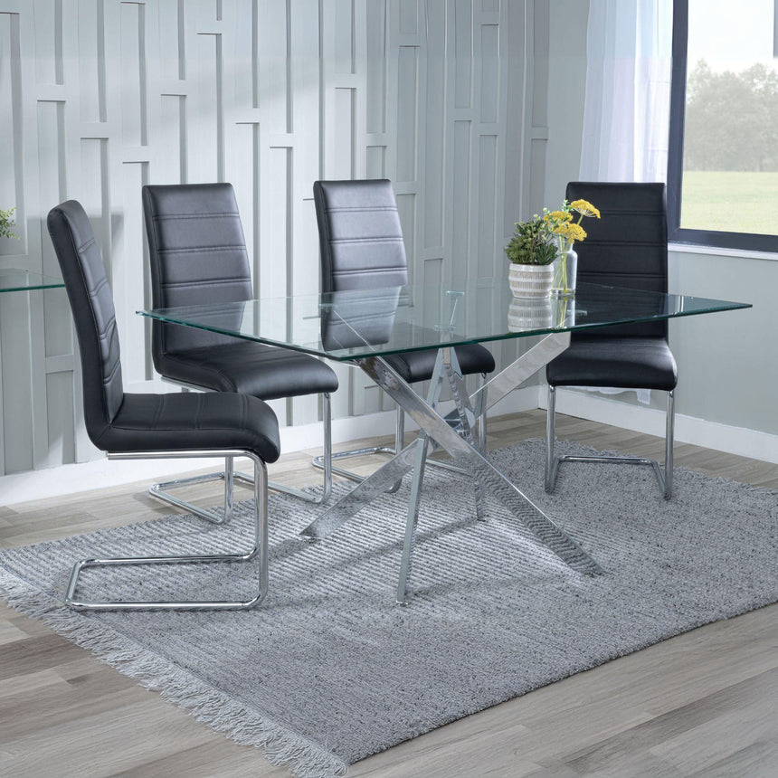 Ashley Clear Glass and Chrome Metal Dining Set - Romi Faux Leather Dining Chair