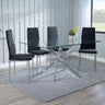 Ashley Clear Glass and Chrome Metal Dining Set - Rovigo Fabric Dining Chair with Chrome Legs