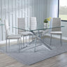 Ashley Clear Glass and Chrome Metal Dining Set - Rovigo Fabric Dining Chair with Chrome Legs