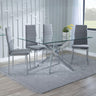 Ashley Clear Glass and Chrome Metal Dining Set - Rovigo Fabric Dining Chair with Chrome Legs