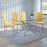 Ashley Clear Glass and Chrome Metal Dining Set - Rovigo Fabric Dining Chair with Chrome Legs