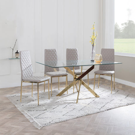Ashley Clear Glass and Gold Metal Dining Set - Novato  Leather Dining Chair with Gold Legs
