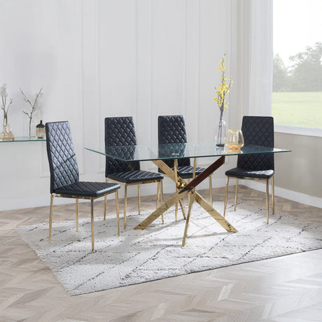 Ashley Clear Glass and Gold Metal Dining Set - Novato  Leather Dining Chair with Gold Legs