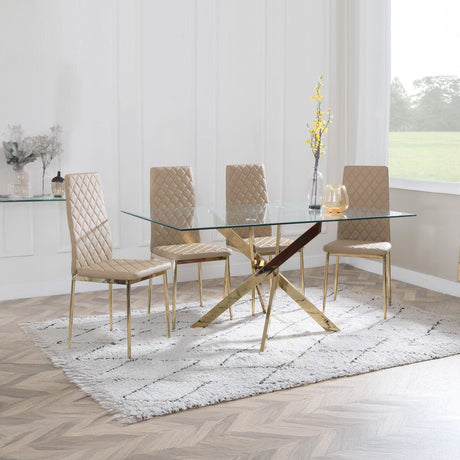 Ashley Clear Glass and Gold Metal Dining Set - Novato  Leather Dining Chair with Gold Legs