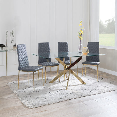 Ashley Clear Glass and Gold Metal Dining Set - Novato  Leather Dining Chair with Gold Legs