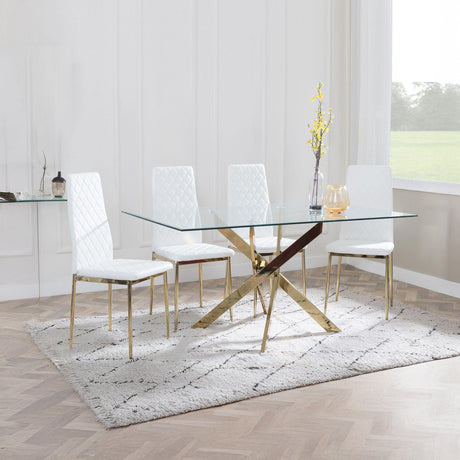 Ashley Clear Glass and Gold Metal Dining Set - Novato  Leather Dining Chair with Gold Legs