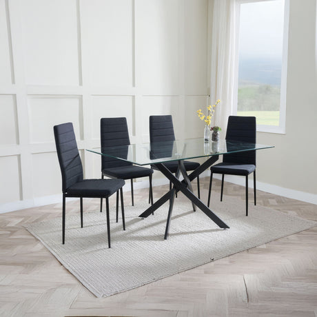 Ashley Clear Glass and Metal Dining Set - Rovigo  Fabric Dining Chair with Black Legs