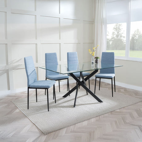 Ashley Clear Glass and Metal Dining Set - Rovigo  Fabric Dining Chair with Black Legs