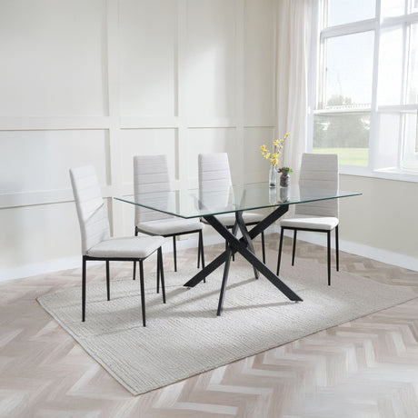 Ashley Clear Glass and Metal Dining Set - Rovigo  Fabric Dining Chair with Black Legs