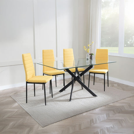 Ashley Clear Glass and Metal Dining Set - Rovigo  Fabric Dining Chair with Black Legs