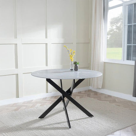 Ashley  Glass 4 Seater Round Dining Table with Black Metal Legs