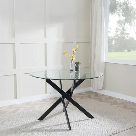 Ashley  Glass 4 Seater Round Dining Table with Black Metal Legs