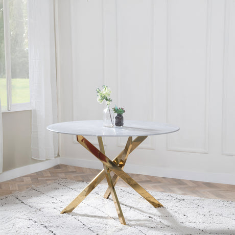 Ashley  Glass 4 Seater Round Dining Table with Gold Metal Legs