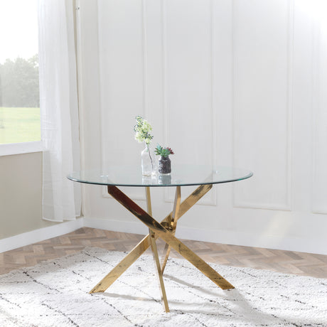 Ashley  Glass 4 Seater Round Dining Table with Gold Metal Legs