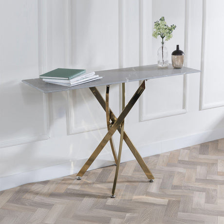 Ashley  Glass Console Table with Gold Metal Legs