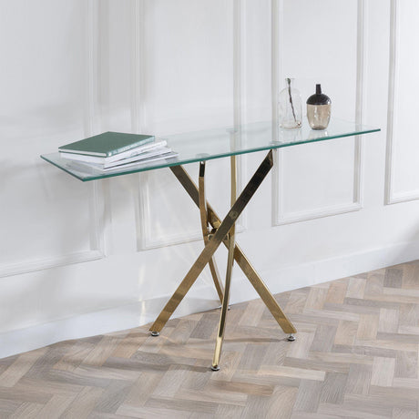 Ashley  Glass Console Table with Gold Metal Legs