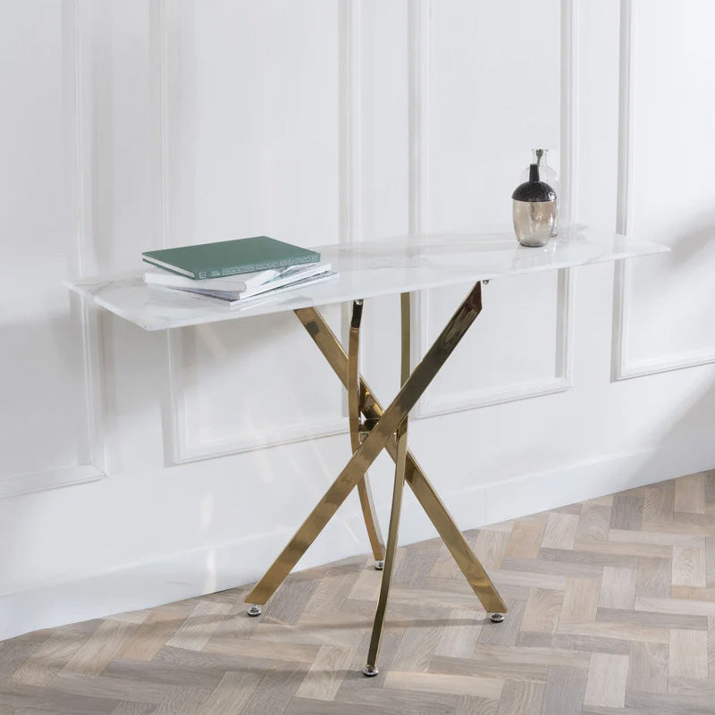 Ashley  Glass Console Table with Gold Metal Legs