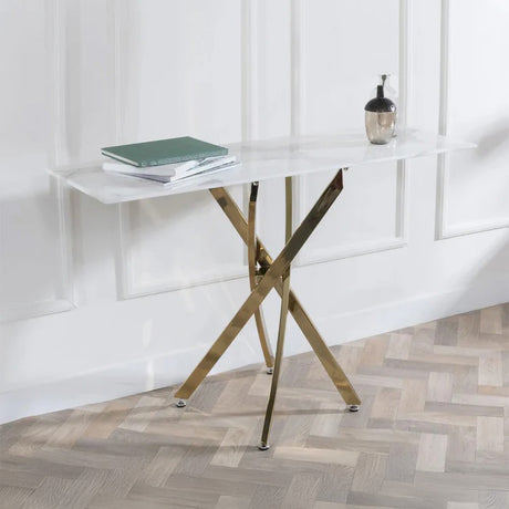 Ashley Glass Console Table with Gold Metal Legs