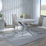 Ashley Grey Glass and Chrome Metal 4 Seater Round Dining Set - Marsala Faux Leather Dining Chair