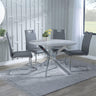 Ashley Grey Glass and Chrome Metal 4 Seater Round Dining Set - Marsala Faux Leather Dining Chair