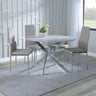 Ashley Grey Glass and Chrome Metal 4 Seater Round Dining Set - Novato Leather Dining Chair with Chrome Legs