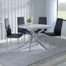Ashley Grey Glass and Chrome Metal 4 Seater Round Dining Set - Novato Leather Dining Chair with Chrome Legs