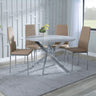 Ashley Grey Glass and Chrome Metal 4 Seater Round Dining Set - Novato Leather Dining Chair with Chrome Legs
