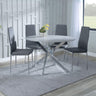 Ashley Grey Glass and Chrome Metal 4 Seater Round Dining Set - Novato Leather Dining Chair with Chrome Legs