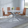 Ashley Grey Glass and Chrome Metal 4 Seater Round Dining Set - Novato Leather Dining Chair with Chrome Legs
