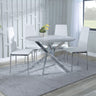 Ashley Grey Glass and Chrome Metal 4 Seater Round Dining Set - Novato Leather Dining Chair with Chrome Legs