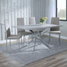 Ashley Grey Glass and Chrome Metal Dining Set - Novato Leather Dining Chair with Chrome Legs