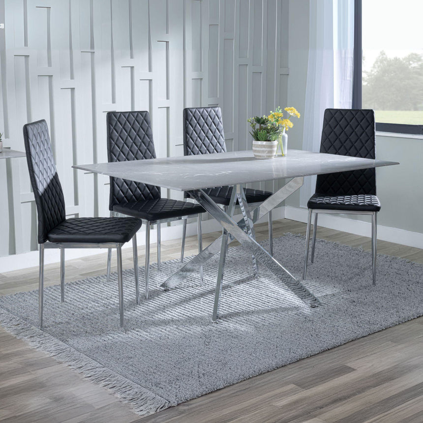 Ashley Grey Glass and Chrome Metal Dining Set - Novato Leather Dining Chair with Chrome Legs