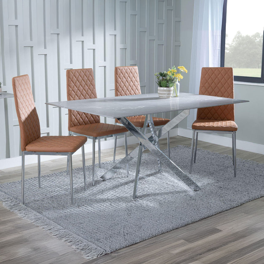 Ashley Grey Glass and Chrome Metal Dining Set - Novato Leather Dining Chair with Chrome Legs