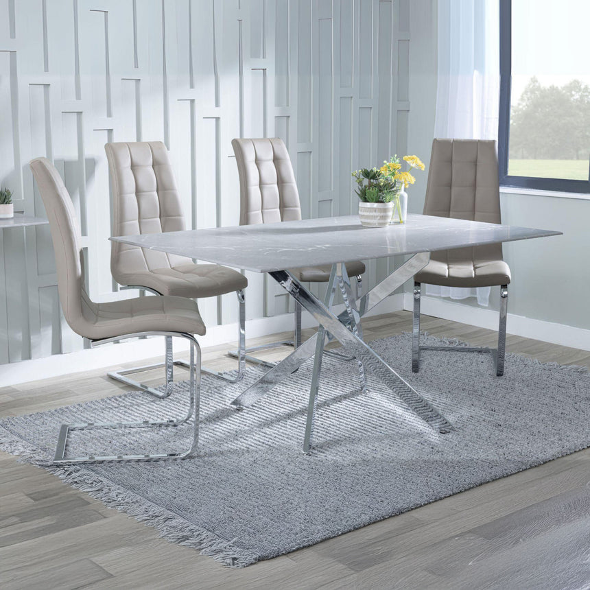 Ashley Grey Glass and Chrome Metal Dining Set - Padua Faux Leather Dining Chair