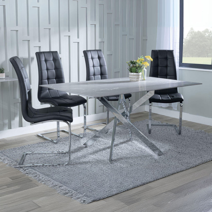 Ashley Grey Glass and Chrome Metal Dining Set - Padua Faux Leather Dining Chair