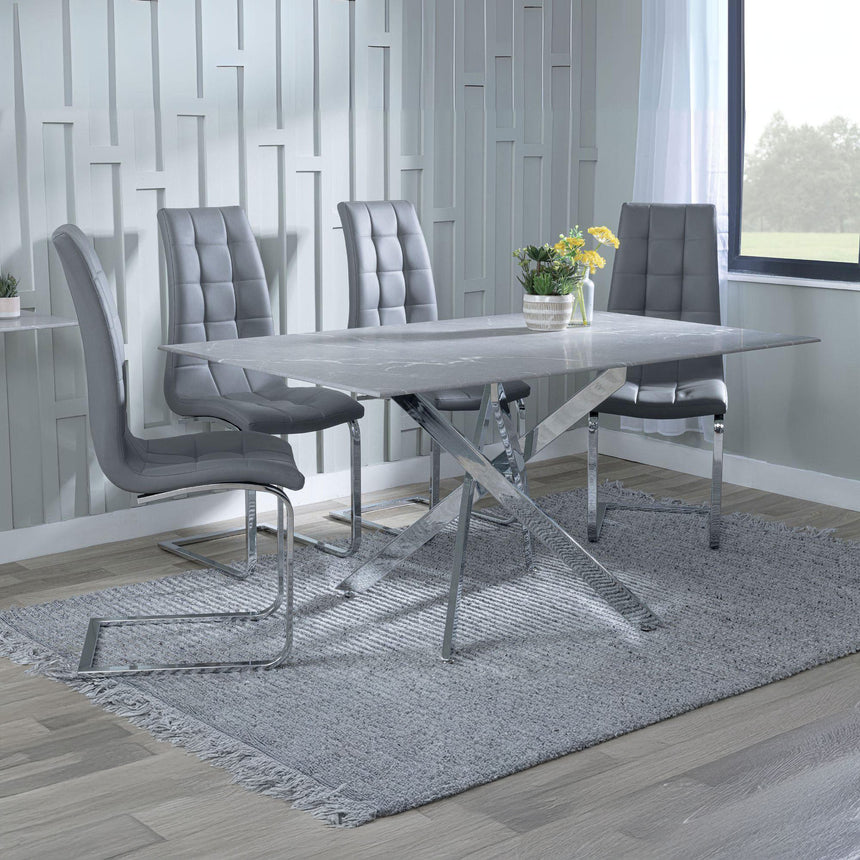 Ashley Grey Glass and Chrome Metal Dining Set - Padua Faux Leather Dining Chair
