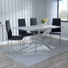 Ashley Grey Glass and Chrome Metal Dining Set - Rovigo Fabric Dining Chair with Chrome Legs