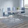 Ashley Grey Glass and Chrome Metal Dining Set - Rovigo Fabric Dining Chair with Chrome Legs