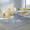Ashley Grey Glass and Chrome Metal Dining Set - Rovigo Fabric Dining Chair with Chrome Legs