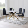 Ashley Grey Glass and Gold Metal 4 Seater Round Dining Set - 4 Rovigo Fabric Dining Chair with Gold Legs