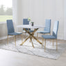 Ashley Grey Glass and Gold Metal 4 Seater Round Dining Set - 4 Rovigo Fabric Dining Chair with Gold Legs
