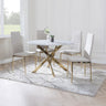 Ashley Grey Glass and Gold Metal 4 Seater Round Dining Set - 4 Rovigo Fabric Dining Chair with Gold Legs