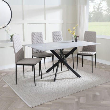 Ashley Grey Glass and Metal Dining Set - Novato Leather Dining Chair with Black Legs