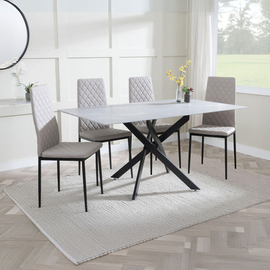 Ashley Grey Glass and Metal Dining Set - Novato Leather Dining Chair with Black Legs
