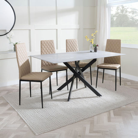 Ashley Grey Glass and Metal Dining Set - Novato Leather Dining Chair with Black Legs