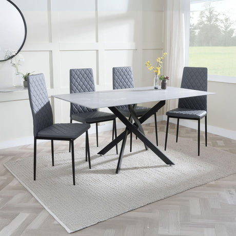 Ashley Grey Glass and Metal Dining Set - Novato Leather Dining Chair with Black Legs