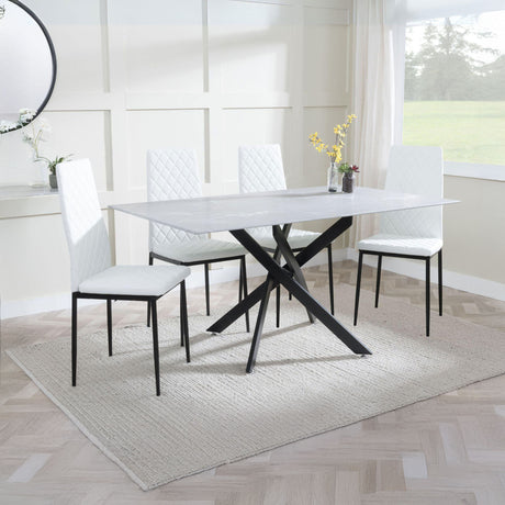 Ashley Grey Glass and Metal Dining Set - Novato Leather Dining Chair with Black Legs