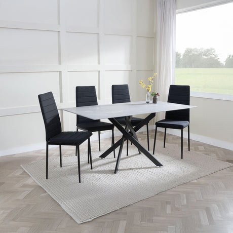 Ashley Grey Glass and Metal Dining Set - Rovigo Fabric Dining Chair with Black Legs