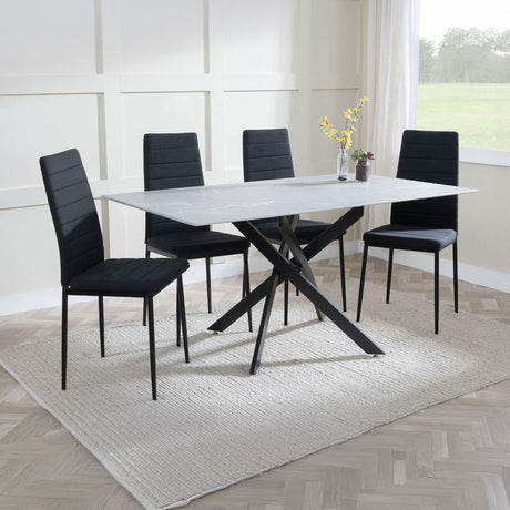 Ashley Grey Glass and Metal Dining Set - Rovigo Fabric Dining Chair with Black Legs