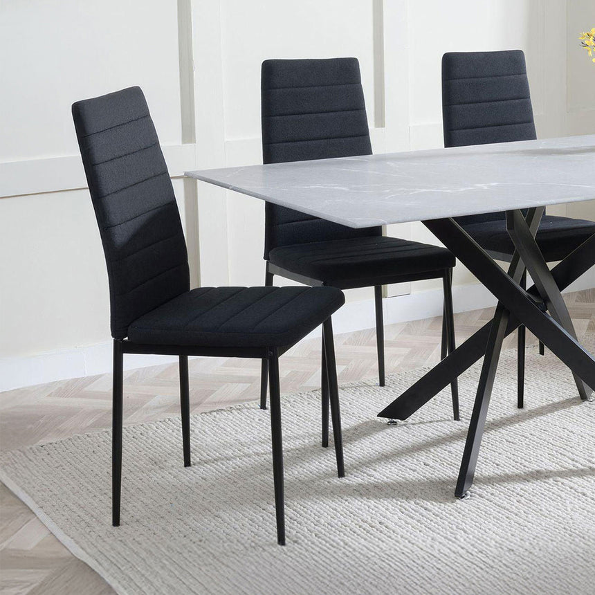 Ashley Glass and Black Metal Dining Set - Rovigo Fabric Dining Chairs